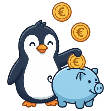 Pinguin mit Sparschwein